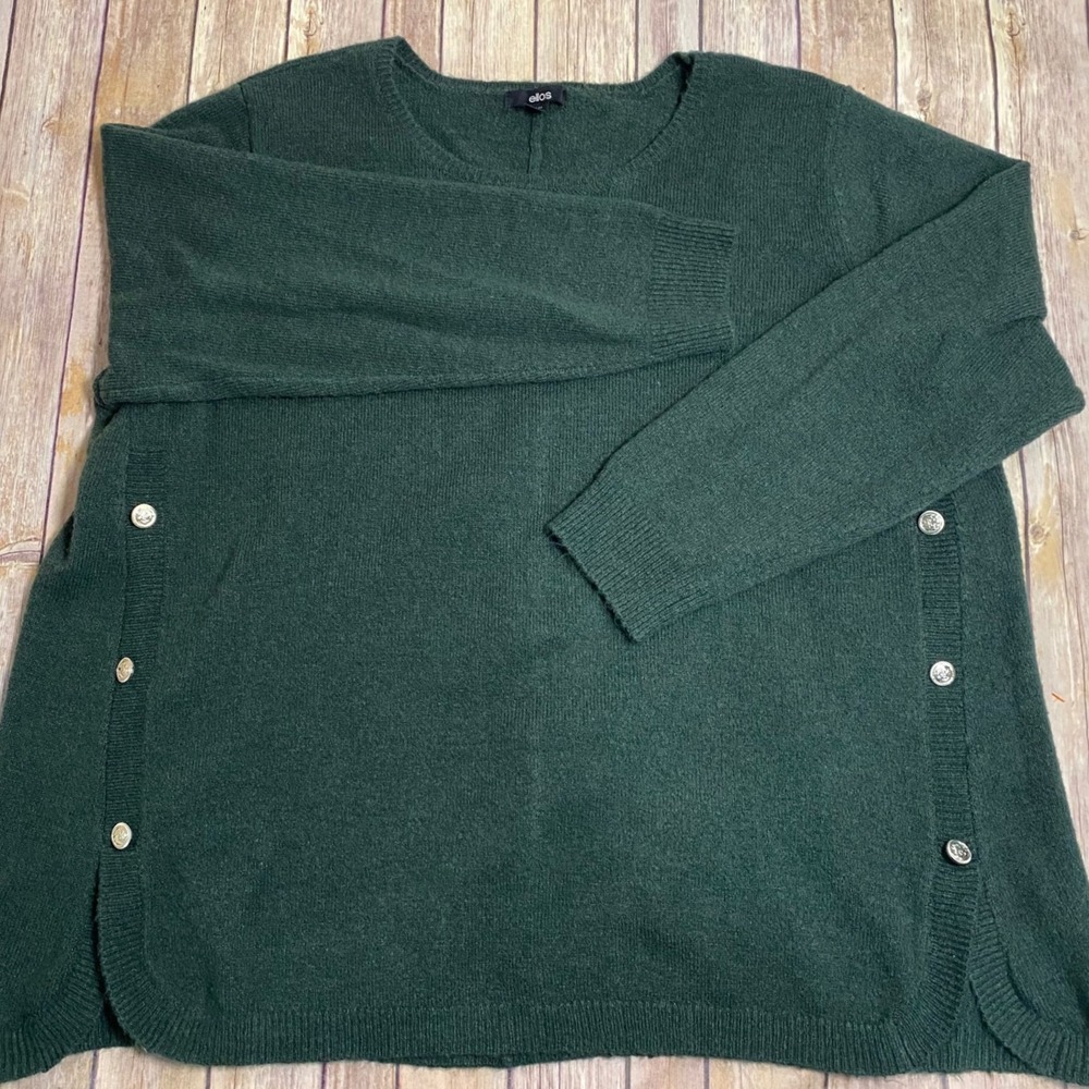 Ellos Women Forest Green Side Button Accent Knit Sweater Size 1X 22/24